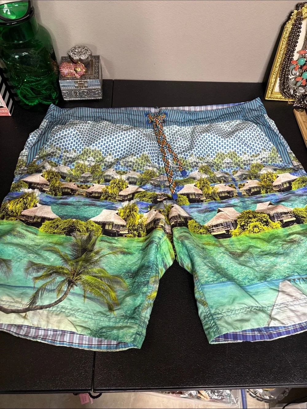 Robert Graham Men's Tropical Board Shorts Swim Trunks in Teal, Blue and Green 42